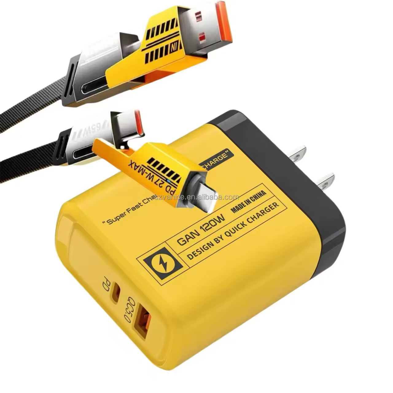 Caricatore Rapido GaN 120W USB-C + USB-A con Cavo Rinforzato – Ricarica Ultra Veloce per Smartphone, Tablet e Laptop